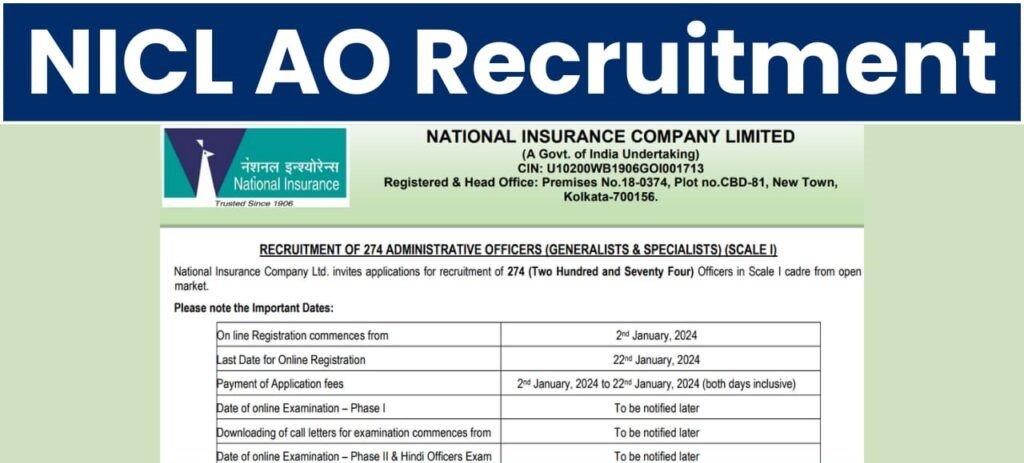 NICL AO Recruitment 2024 Exam Date Out for 274 Posts, Download Admit Card Now