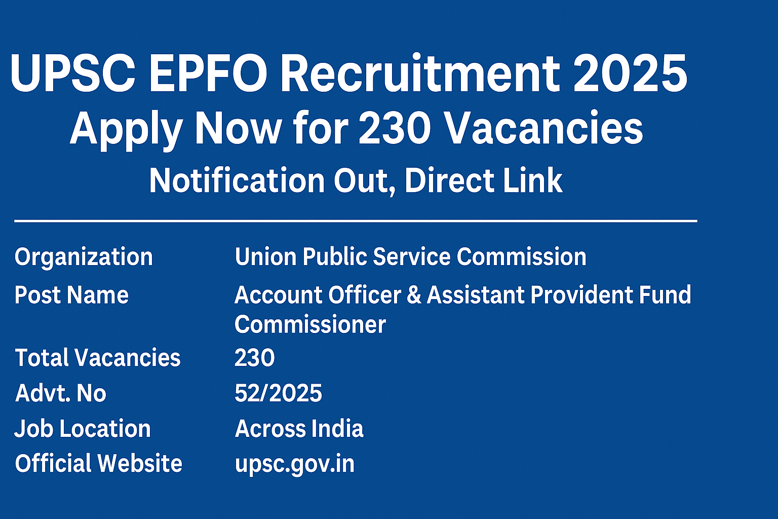 UPSC EPFO Recruitment 2025: Apply Now