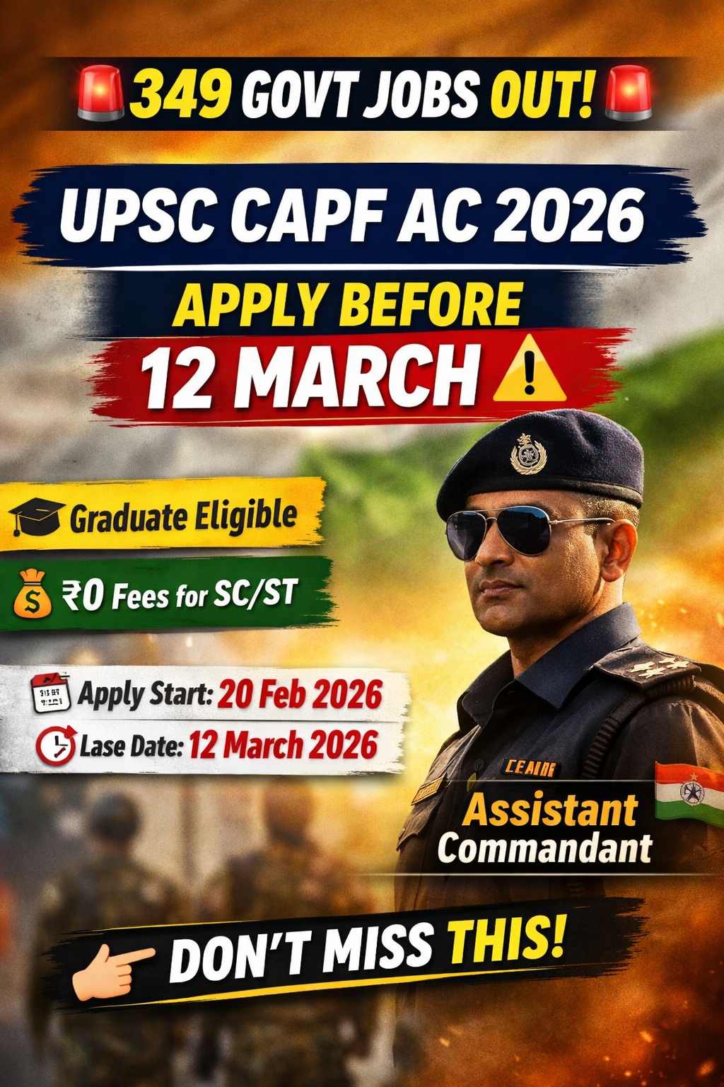 UPSC CAPF AC Recruitment 2026 – Apply Online for 349 Assistant Commandant Posts