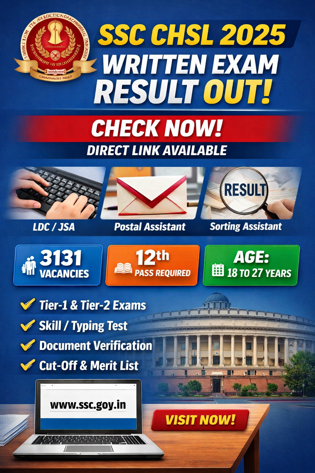 SSC CHSL 2025 Result Released – Check Written Exam Score & Direct Link